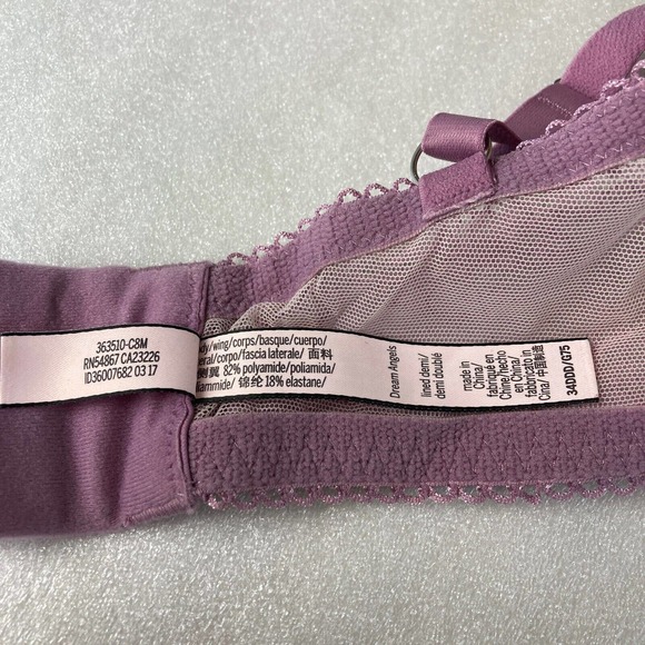34DDD VICTORIA SECRET DREAM ANGELS High Neck Lined Demi Lace Bra Lt Purple Lace - Picture 7 of 9
